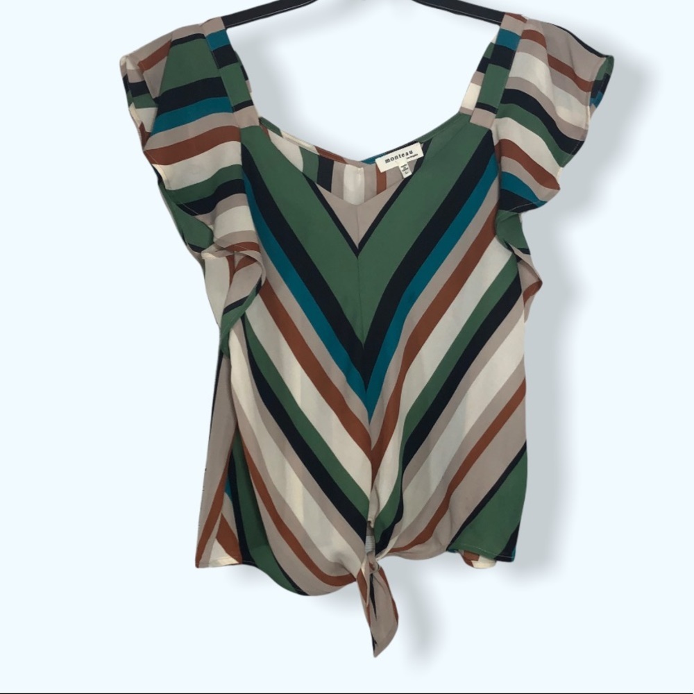 Monteau Multicolored Chevron Tie-Front Top Sz Lg